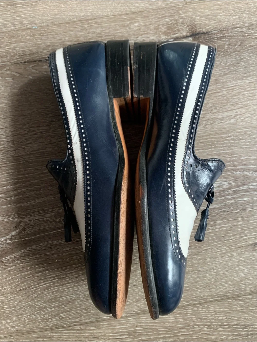 Johnston & Murphy Navy and White Tassel Wingtip Loafers